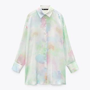Zara OVERSIZED SATIN EFFECT SHIRT XL